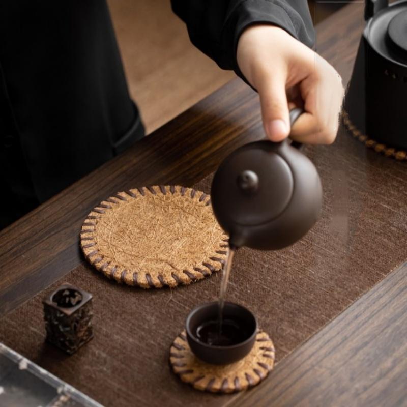 8/10/13/16cm Bristle Tea Coaster Covered Round Brown Teapot Mat Anti-scalding Coaster Warmer Mat Tea Ceremony Accessories