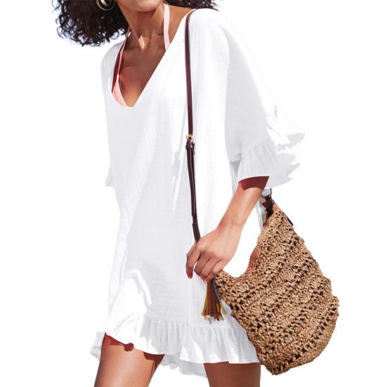 

Бикини с оборками и V-образным вырезом, чистый цвет, женский элегантный сарафан для пляжа белый