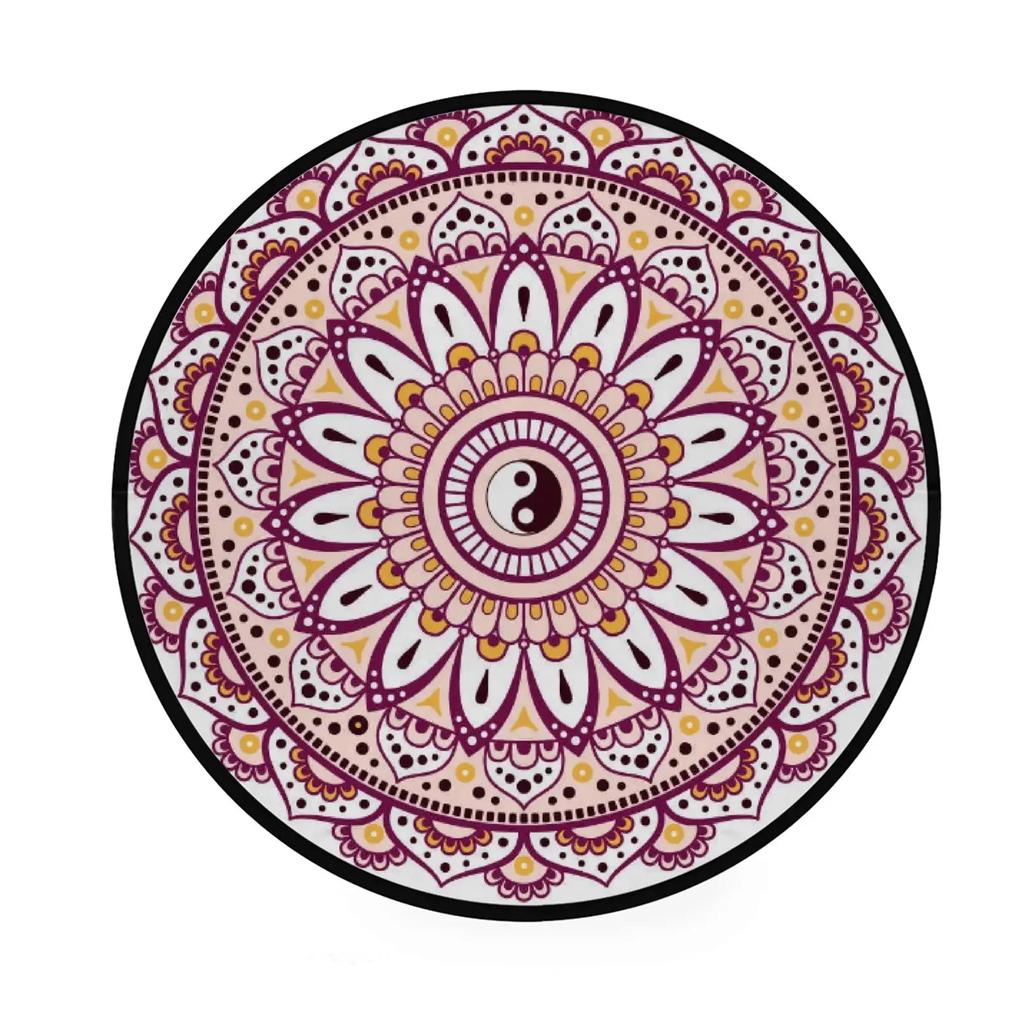 Abstraktní Boho Květinová Mandala Kulatý Koberec Exotický Květinový Kruh Koberec do Obývacího Pokojí Měkká Protiskluzová Podložka do Dětského Pokojí Vstupní Podlahová Rohož