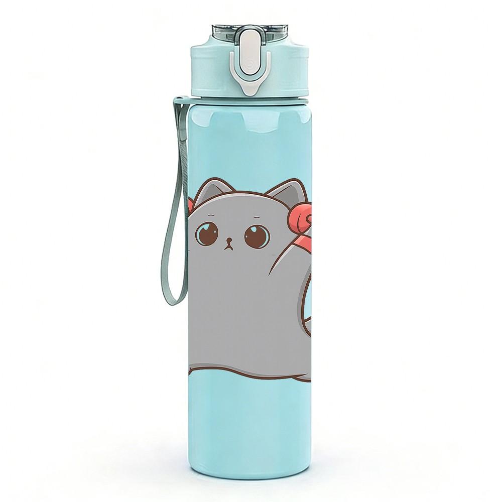 1PC Gray Fluffy Creature Cartoon 750ml Color Plastic Sports Water Bottle Leakproof Flip Straw Lid Suitable for Sports Office Home Use
