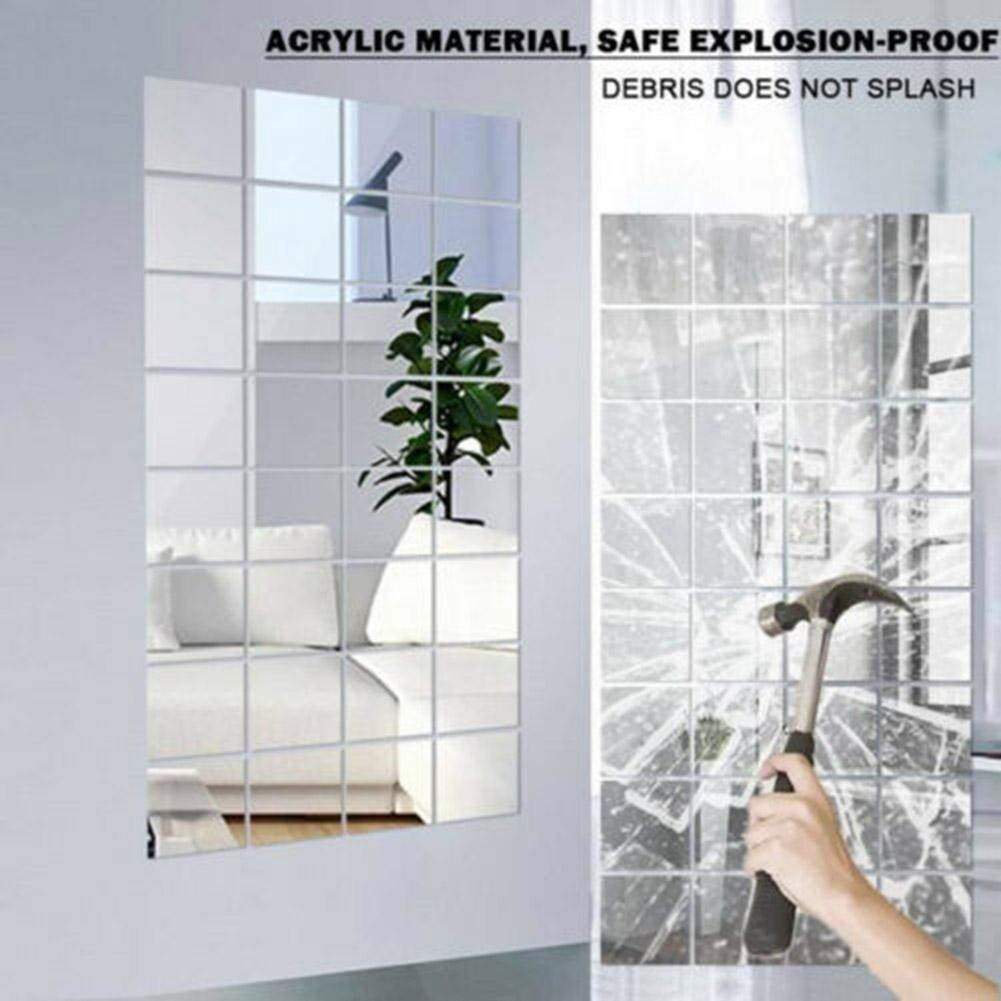 Naklejki Lustrzane Szkło Dom Mozaika Zestaw Srebrny Kwadrat