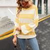 Spring 2025 Plus Size Patchwork Striped Pullover: Casual Knit, Loose Fit, Round Neck Sweater