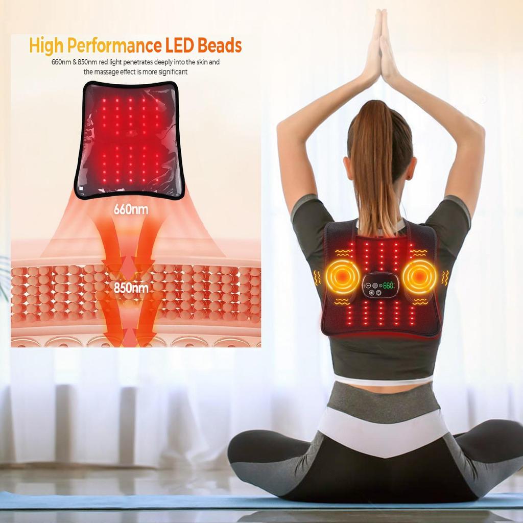 LED Red Light Therapy Belt, Multifunctional Far-Infrared Hot Compress Massage Shoulder & Knee Wrap