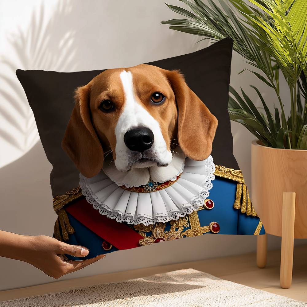 Renaissance Royal Beagle Dog Pillow Case Square Double‑Sided Print Cushion Case For Sofa Home Bedchamber Decor Gift