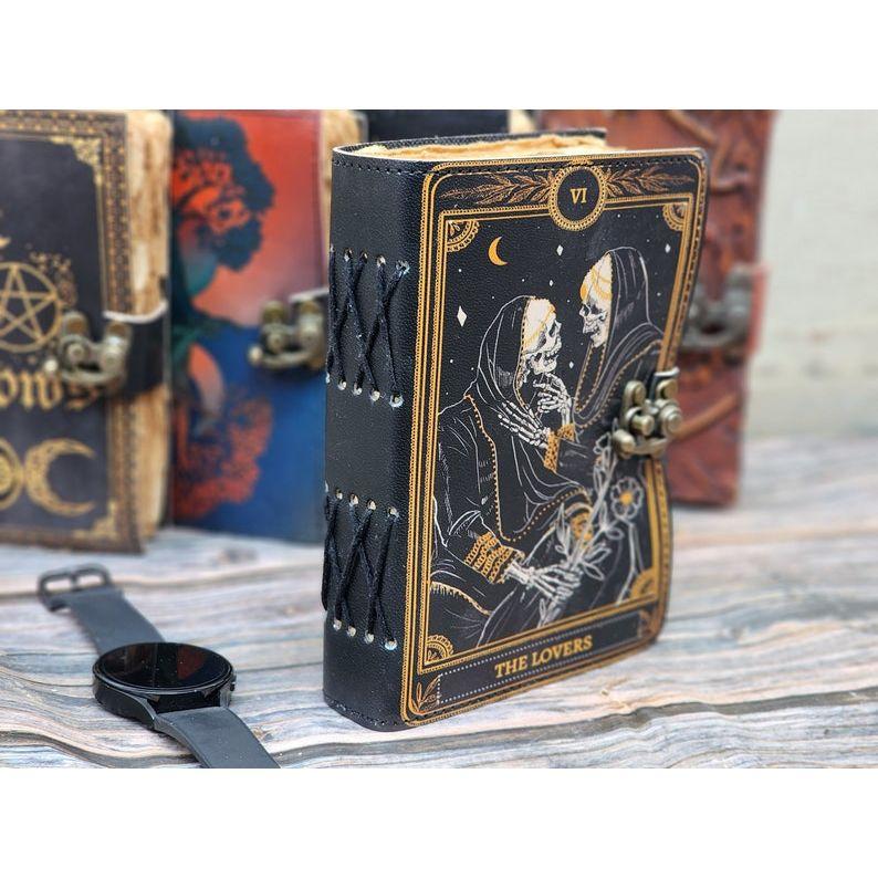 Grimoire journal - Leather Print journal - Blank spell book of shadows, wiccan, book of lovers for him her