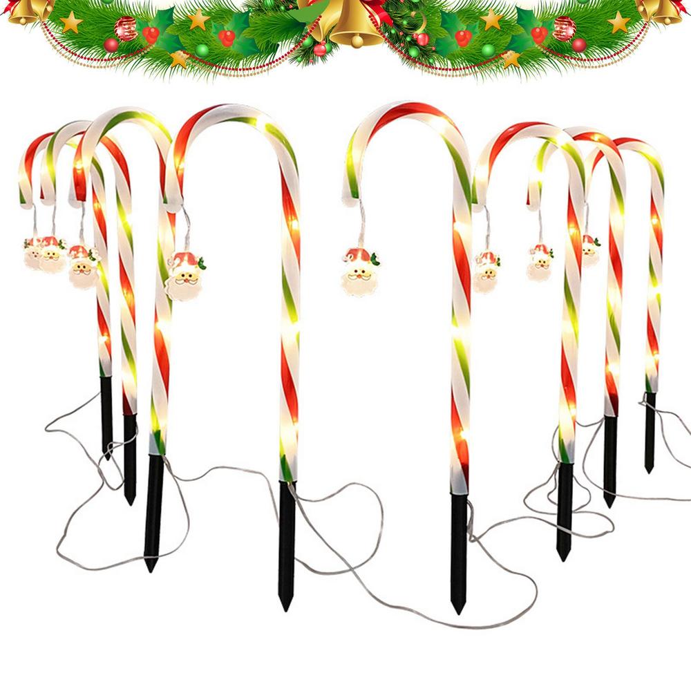 2/8/10/12 pcs Solar Christmas Lights Candy Cane Lights Courtyard Outdoor Waterproof Led Garden Holiday Decoration Lawn Light