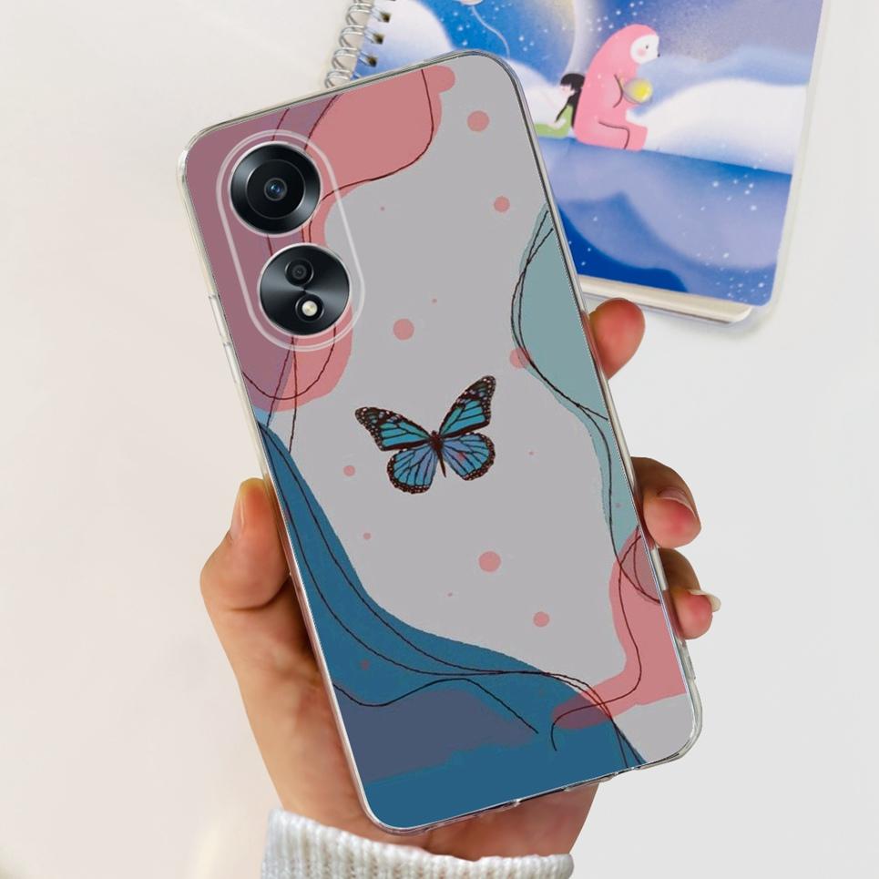 For Cover Oppo A58 4G CPH2577 Case Love Heart Butterfly Cover Shell For Oppo A78 5G 4G CPH2565 Soft Clear TPU Bumper Etui