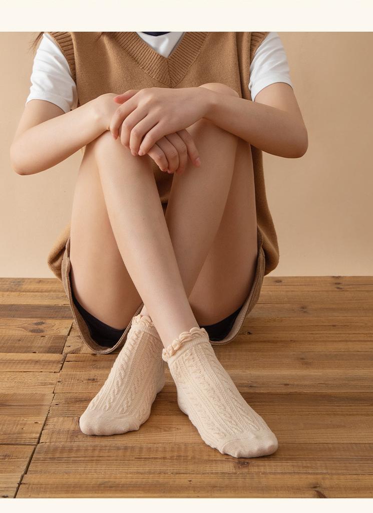 6 Pairs Women's Lace Socks Solid Color Sweet Fried Dough Twists Low Tube Socks Japanese JK College Style Korean Socks 2026 New