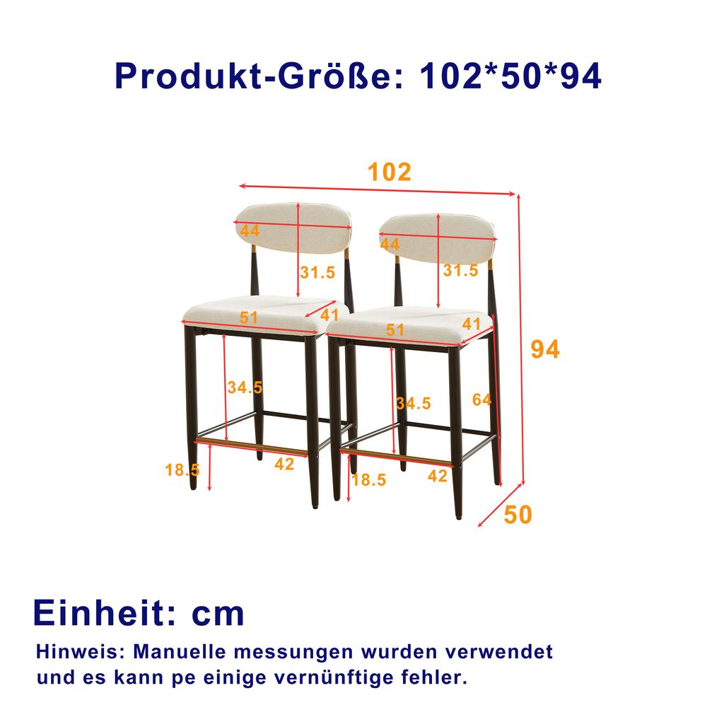 2-Pack Counter Height Bar Stools, Upholstered French Country Kitchen, Ergonomic Curved Backrest, Black & Coffee Contrast Frame, Cream Fabric Cushion