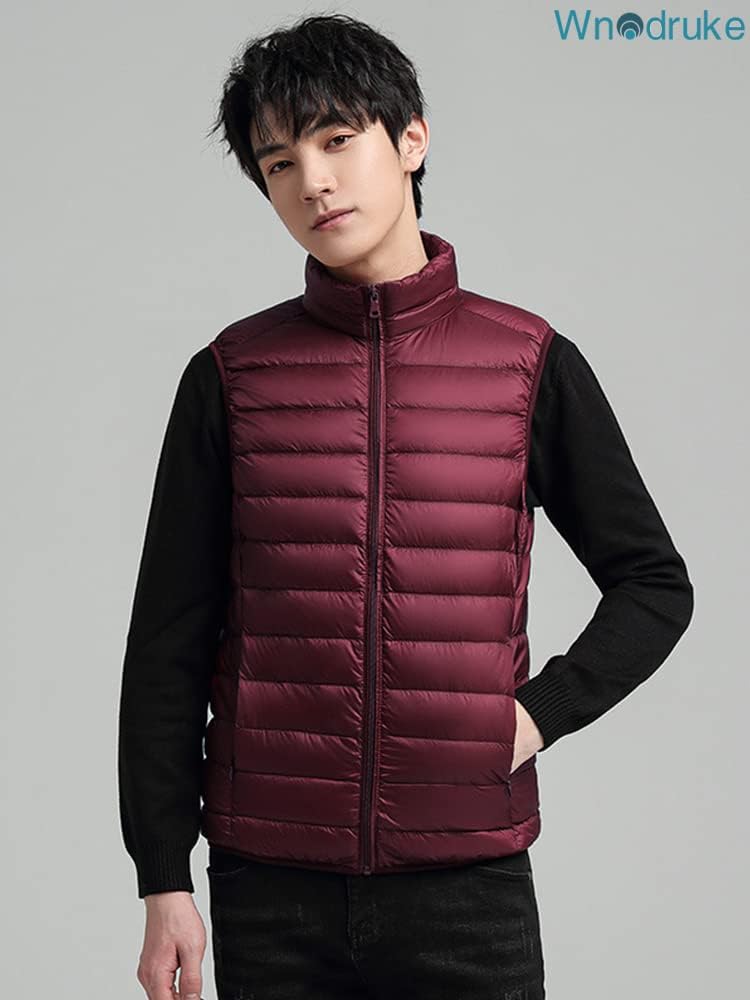 Wnodruke Ultralight Down and Packable WN002 Men's Vest, Lightweight, Warm, Compact, (XL, Red)