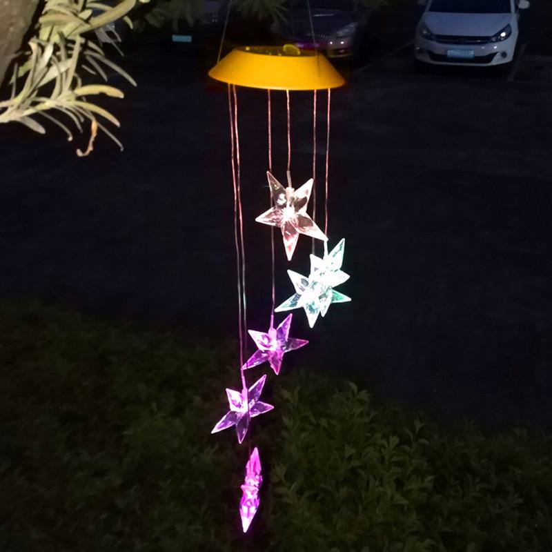 Solar Windchime Light String With 6 Star Lamp Bulbs Waterproof Colorful LED Hanging Garden Ornament For Outdoor