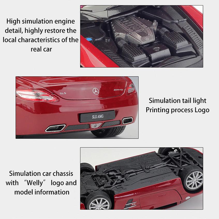 1/24 WELLY Mercedes Benz SLS AMG Sports Car Alloy Model Toy Diecast Model Simulation Car Decoration Boy Collection Gift