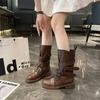 Cowhide version! Second generation war damage boots~ old buckle western cowboy boots locomotive desert short boots women's Martin boots