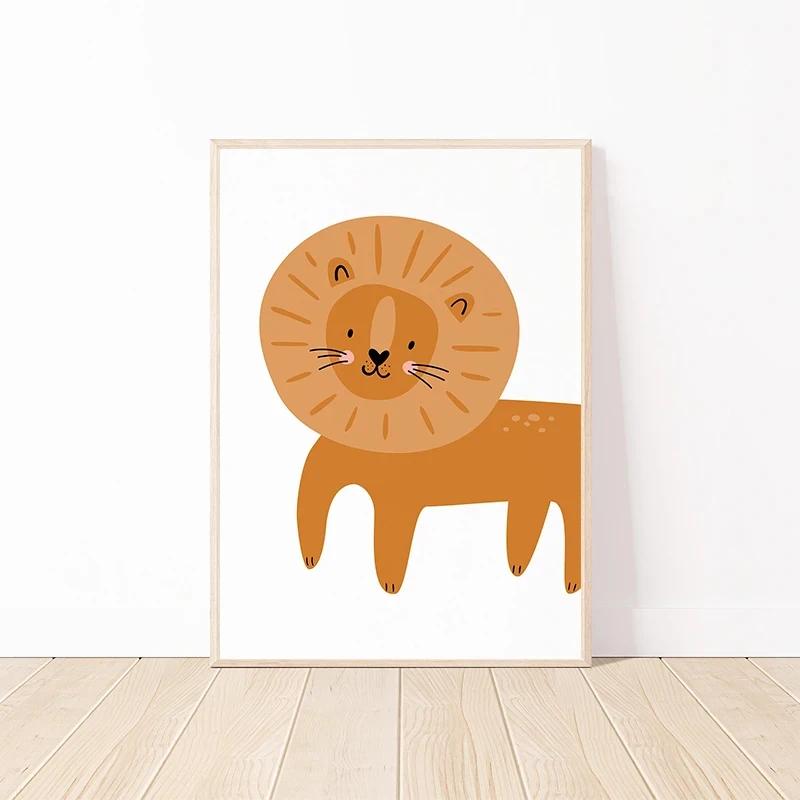 Cute Cartoon Animals Posters Giraffe Donkey Cattle Sheep Prints Canvas Printing Rustic Farmhouse Wall Art Picture for Home Decor