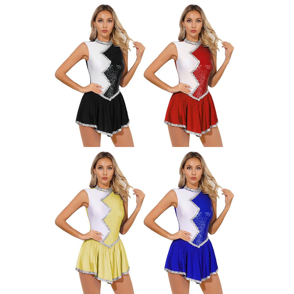 Women's Glitter Sequins Cheerleading Uniform Cheer Leader Outfits Dance Dress Performance