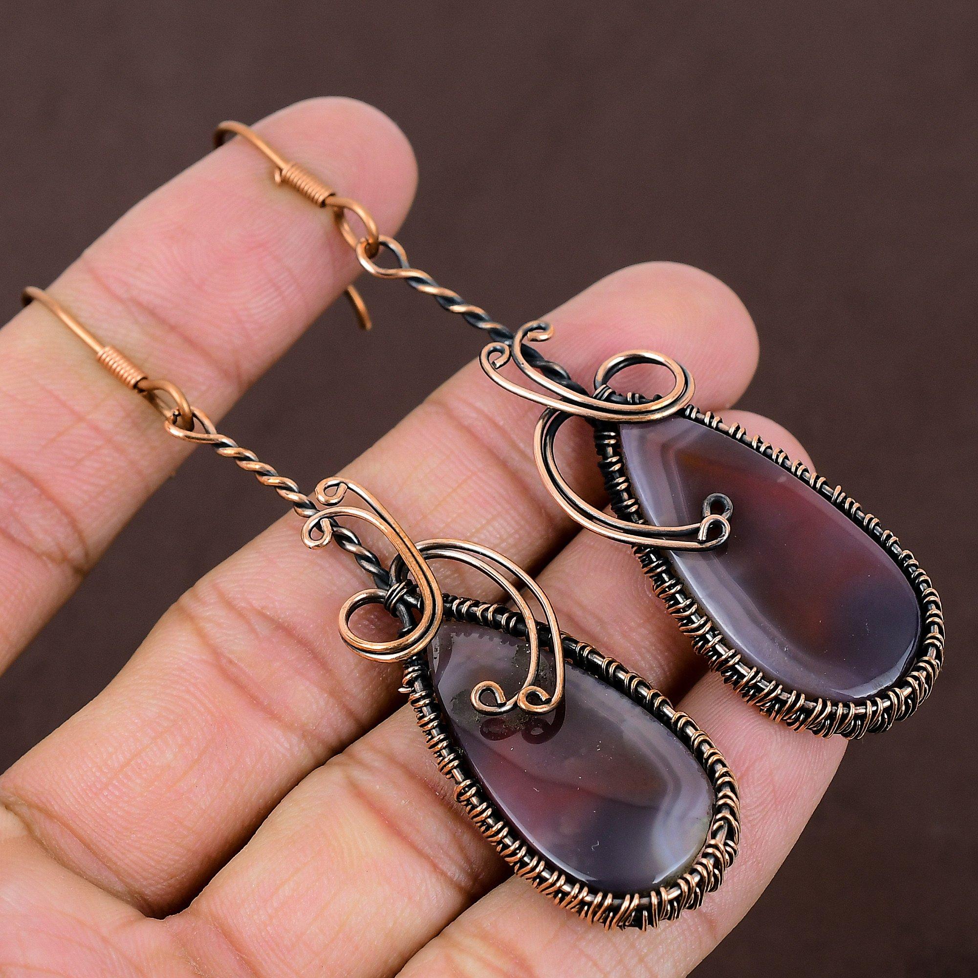 

Серьги ручной работы из медной проволоки из натурального ботсванского агата 3,46 M6u74