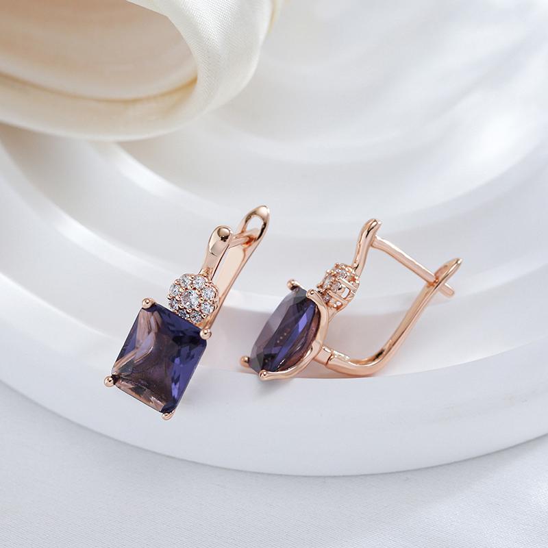 Cercei cu flori de cristal de zirconiu pătrați, placați cu aur, bijuterii de nuntă elegante pentru femei