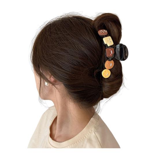 Hair Claw Cartoon Bear Cat Biscuit Design No Pressure Strong Grip Hair Clip Large Size Back Head Shark Clip Hair Accessory