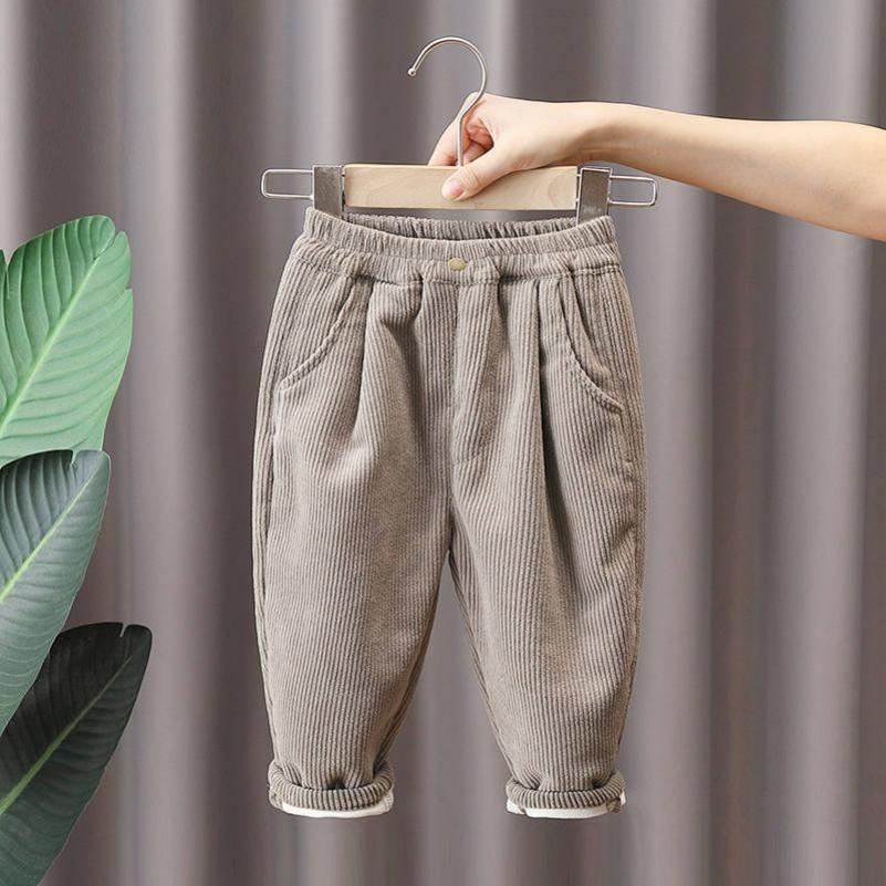 

Autumn and Winter Boys Corduroy Pants Plus Velvet Thickening Middle and Small Children s One-piece Velvet Casual Pants Western Style Warm Sports Pants 90 сірий