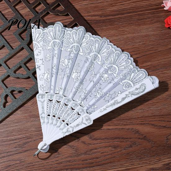 Chinese Style Sturdy Plastic Rib Fan Vintage Lace Folding Portable Floral Pattern Elegant Handheld Lightweight for Tea Wear Hand Dance Performance