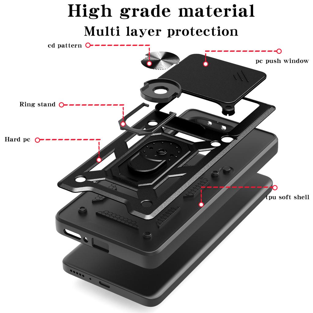 For Xiaomi Redmi Note 14 5G Case with Slide Camera Lid PC+TPU Kickstand Phone Cover