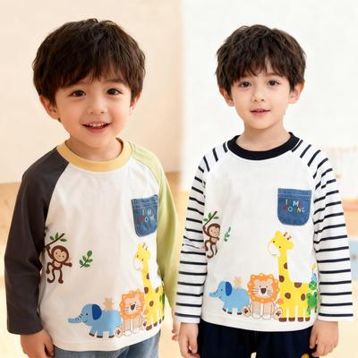 Boys' Cartoon Striped Long-Sleeve T-shirt - Spring 2026 New Arrival for Toddlers & Kids