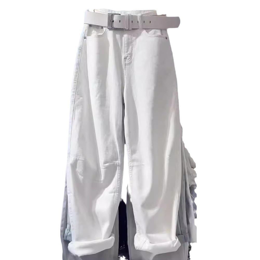 2024 Trendy Women's White Wide-Leg Straight-Leg Jeans: Versatile, Loose, Slimming, Perfect for Summer.
