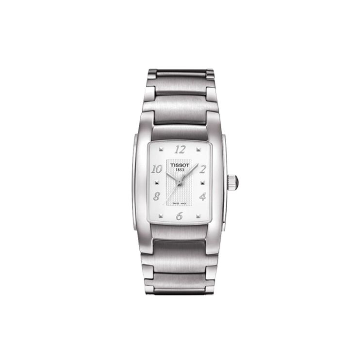 Tissot Women's White/Silver T-Lady Series Quartz Movement Stainless Steel Dial Square Watch Watches T073.310.11.017.01