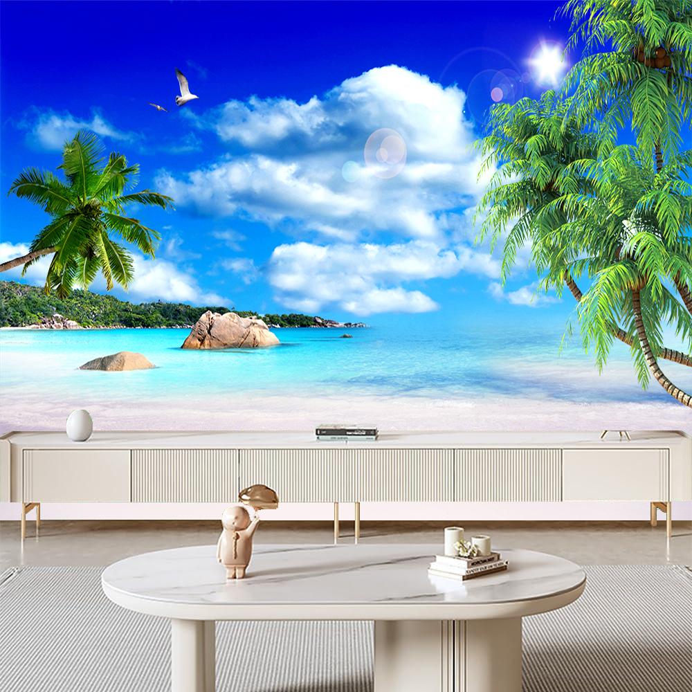 Sea Beach Mural Natural Scenery 3d Wallpaper Living Room Bedroom Ocean Beach Wallpapers Home Decor