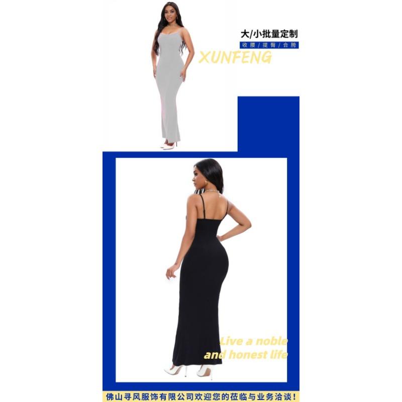 Women Modal Spaghetti Strap Light Tummy Control Bodycon Maxi Dress 2 In 1 Shapewear Long Dress
