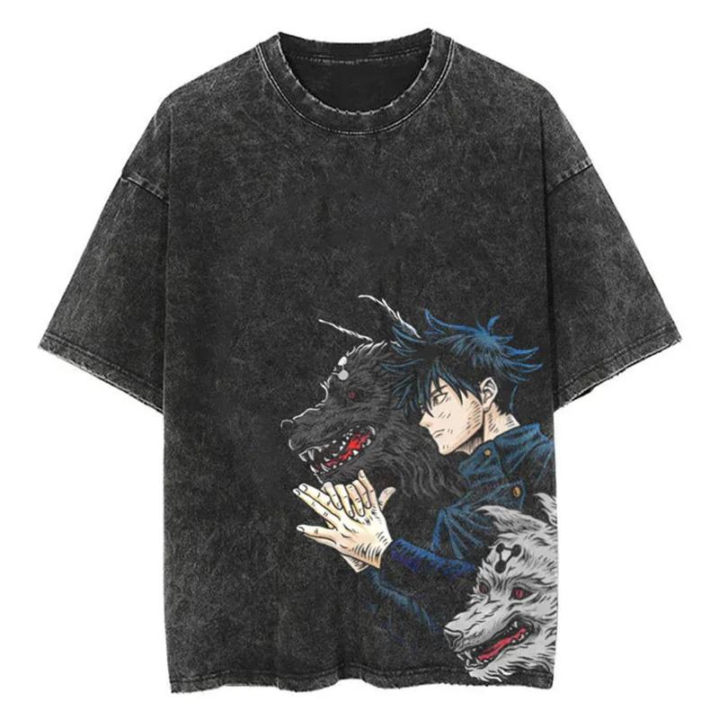 Jujutsu Kaisen Anime Gojo Satoru Gewassen T-shirt Vintage Harajuku Katoen Mannen Streetwear Oversized Dames Korte Mouw