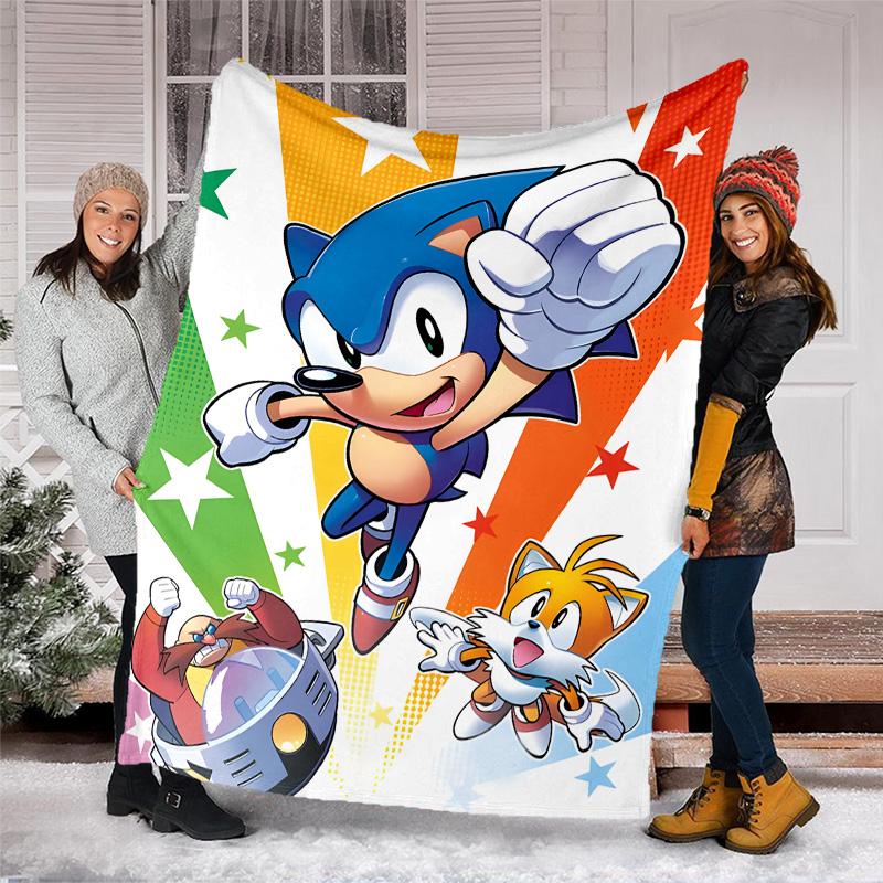 1pc Sonic5 Theme Soft Flannel Throw Blanket - Digital Print, Polyester, Cozy for All Seasons, Perfect for Outdoor, and Travel