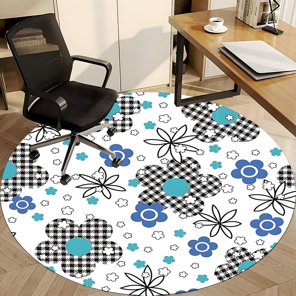 1 Stück Stuhlteppich mit Blumenmuster für das Büro, Innenbereich, rutschfest, waschbar, Polyesterfaser, Teppich für das Büro, maschinenwaschbar