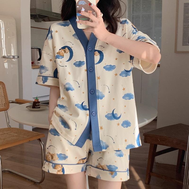 Pajamas Women'S Short-Sleeved Shorts Thin Korean Version Style Sweet Cartoon Loungewear Suit Can Be Worn Outside