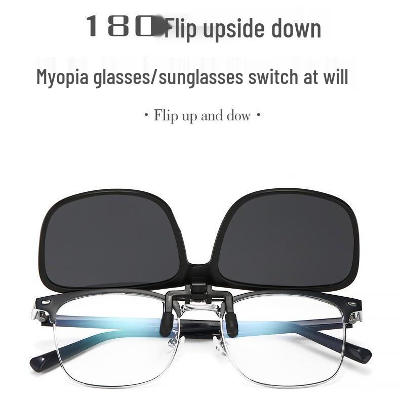 Flip-up Polarized Night Vision Clip-on Sunglasses for Men & Women with Myopia