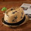 Wide Brim Beach Cap Coconut Trees Pattern Panama Cap Summer Jazz Hat  Children Kids
