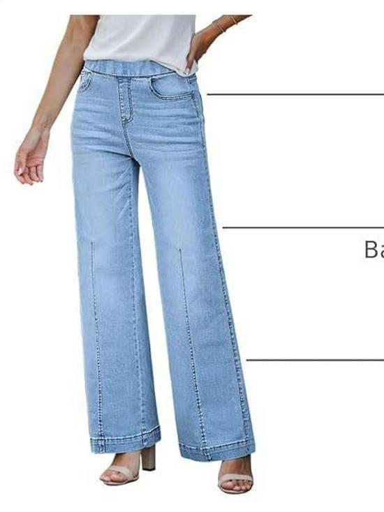 Women's High-Waisted Stretchy Wide-Leg Denim Pants, Washed, Loose Fit, Ideal for Sports and Outdoor Activities
