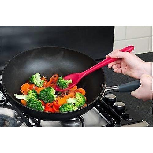 Silicone Mixing Spoon, High Heat Resistant To 480F, Hygienic One Piece Design Cooking Utensil for Mixing & Serving (Cherry Red)