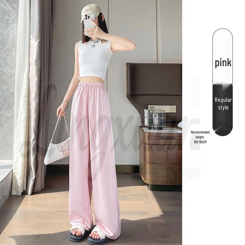 Women's Satin High-Waisted Acetate Wide-Leg Pants - Sun Protection Cool Ice Silk Drape for Short People