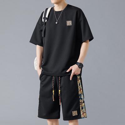 Sportovní set Pánské letní ledové hedvábí rychleschnoucí krátký rukáv oversized ležérní volné šortky