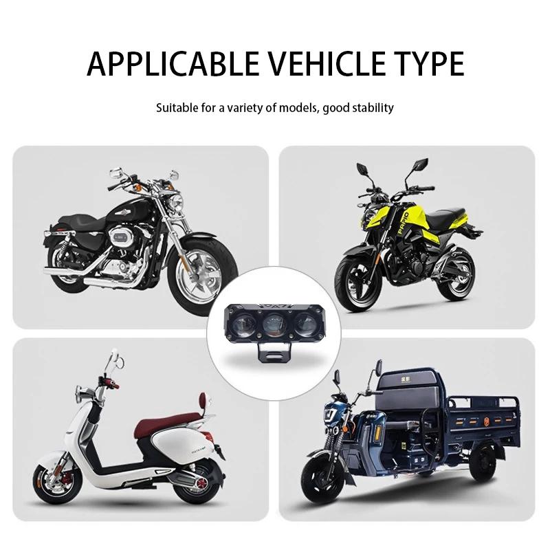 New Motorcycle Three-eye LED Spotlight, Electric Vehicle Modified Light, Motorcycle Waterproof Headlight, External Spotlight