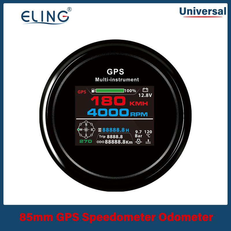 ELING 85mm 10 In 1 Functions Digital GPS Speedometer ODO Tachometer Hours Fuel Voltmeter Water Temp Oil Pressure