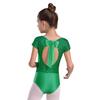 Girls Metallic Fish Scale Print Leotard Short Sleeve Bowknot Cutout Back Ballet Gymnastics Bodysuit