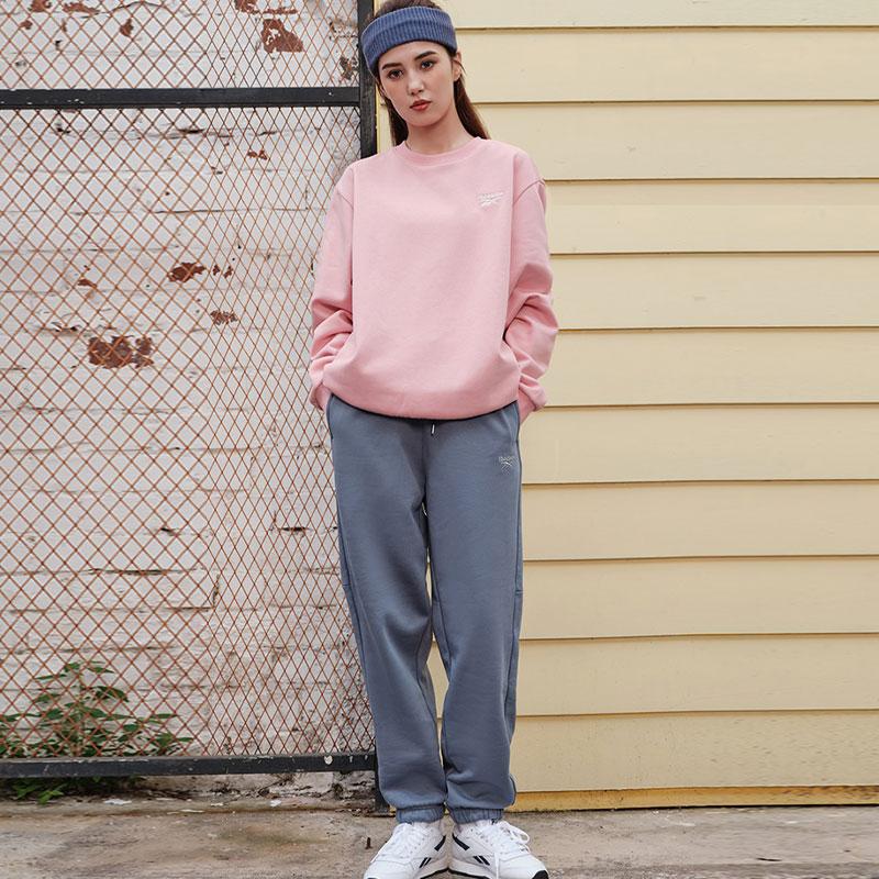 Reebok Solid Color Logo Fleece Knit Joggers Unisex bottoms Blue Gray 23RMF601UGB7