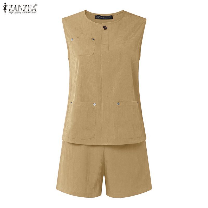 ZANZEA Women Sleeveless Vest Tops and Shorts Summer Two Piece Suit Sets