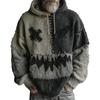 Autumn/Winter Loose V-neck Drop Shoulder Women's Thick Knit Hoodie with Faux Fur