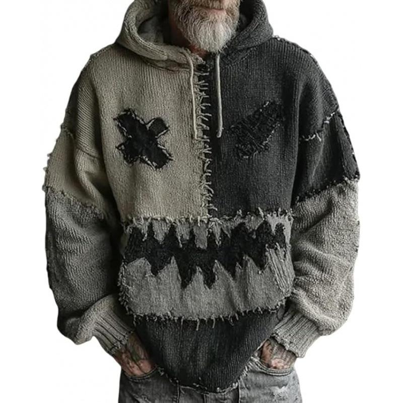 Autumn/Winter Loose V-neck Drop Shoulder Women's Thick Knit Hoodie with Faux Fur