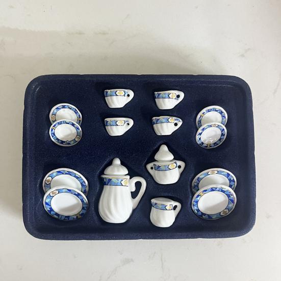 1:12 Miniature Ceramic Tea Set Gold Edge Collection Realistic Mini Teapot Cups And Saucers Micro Scene Decor for DIY Projects Collectors Kids
