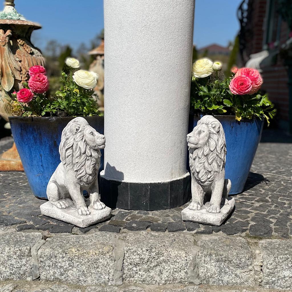 Escultura de león de hormigón gris figura de león de jardín estilo art déco
