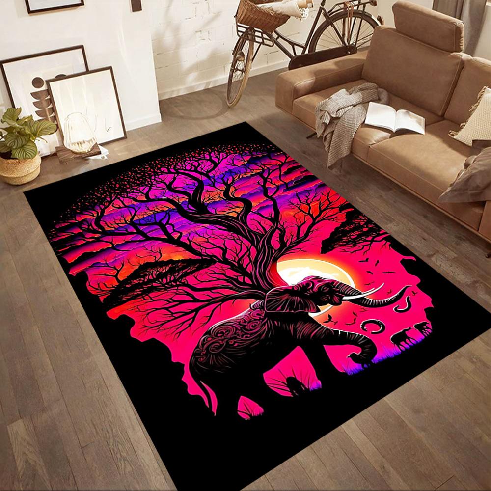 Colorful Elephant Artwork Floor Mats for Living Room, Bedroom and Room Decoration Are Suitable for Gifts.